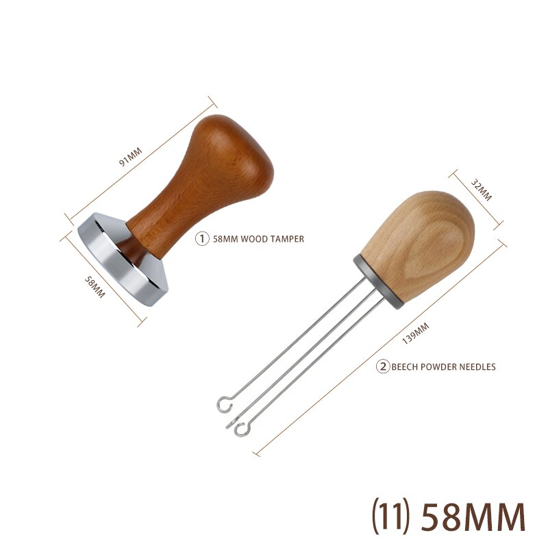 Doseur de café, poignée en bois massif, aiguille, doseur, distributeur, outil de nivellement, mélange de café: 11-58MM