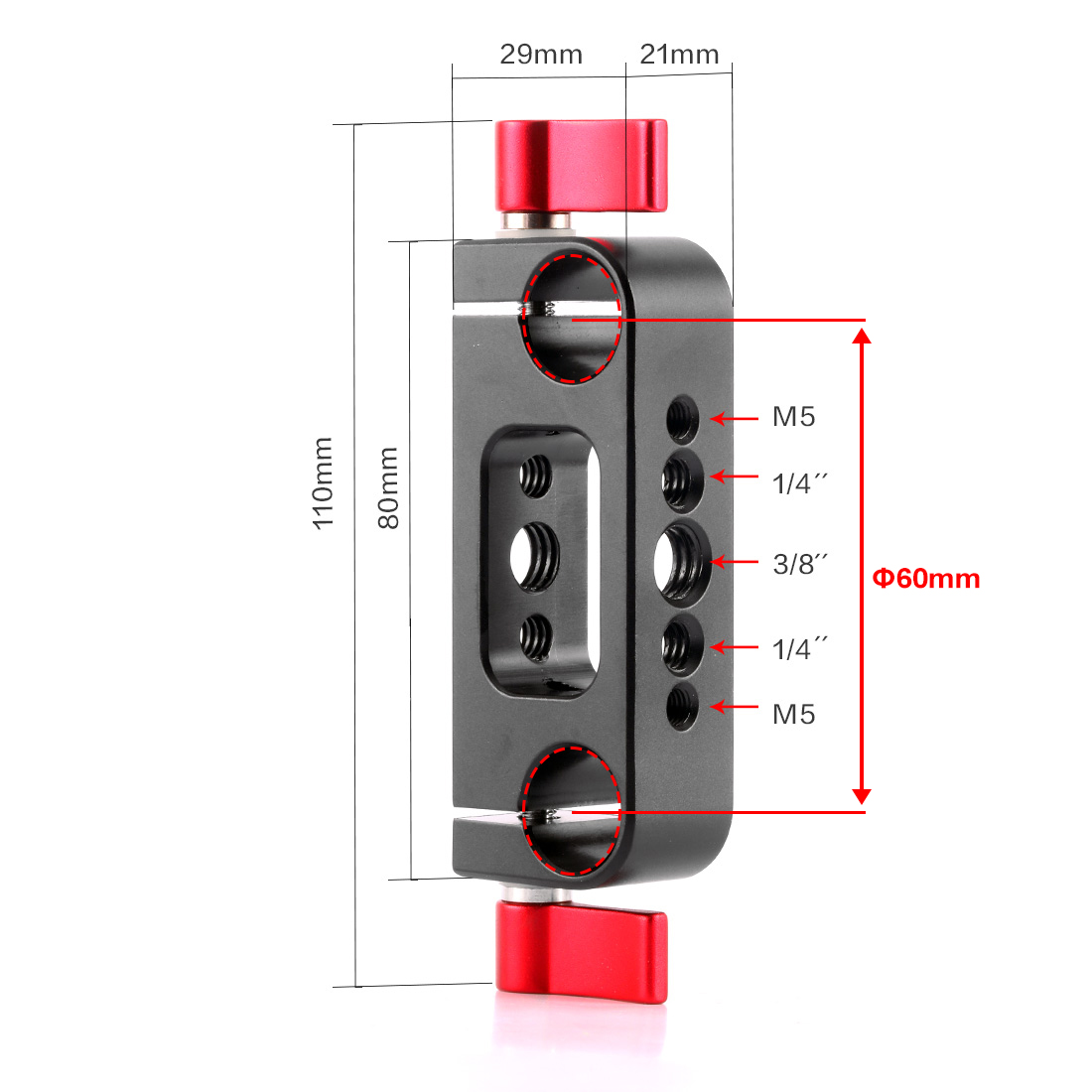 15mm Rail Dual Rod Clamp Mount 1/4 "-20 Draad Knop Schroef voor DSLR Camera Rig Kooi Grondplaat Lens Ondersteuning Fotografie Systeem Kit: Black