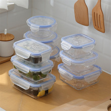 Glass Lunch Box Round Rectangle Transparent Blue Food Container Travel Portable Adults Kid Lunchbox Microwaveable 1pcs