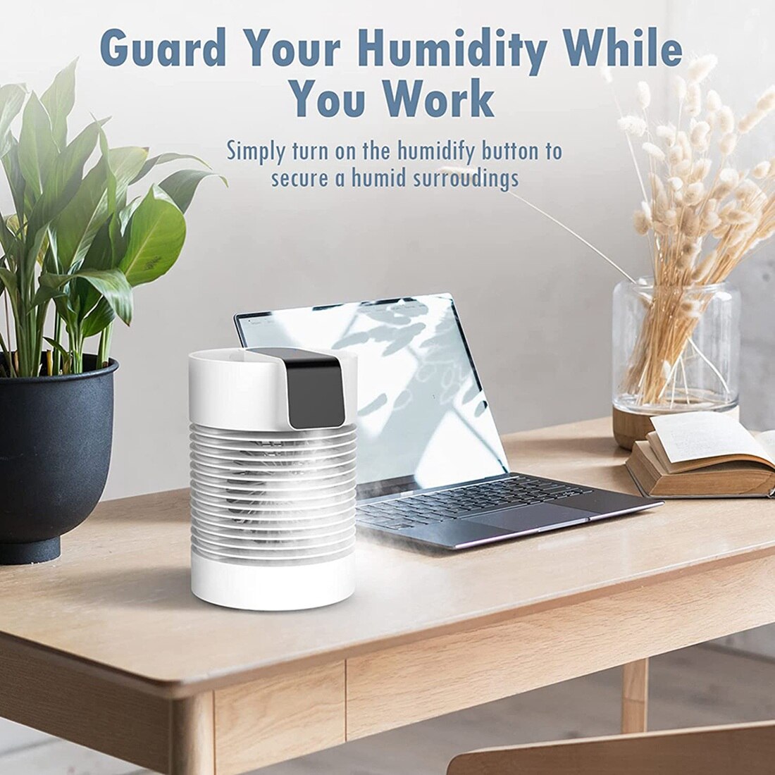 Evaporative Air Cooler And Humidifier, 360Degree Auto Oscillation, Table Fan Personal Air Conditioner Fan With Ice Box