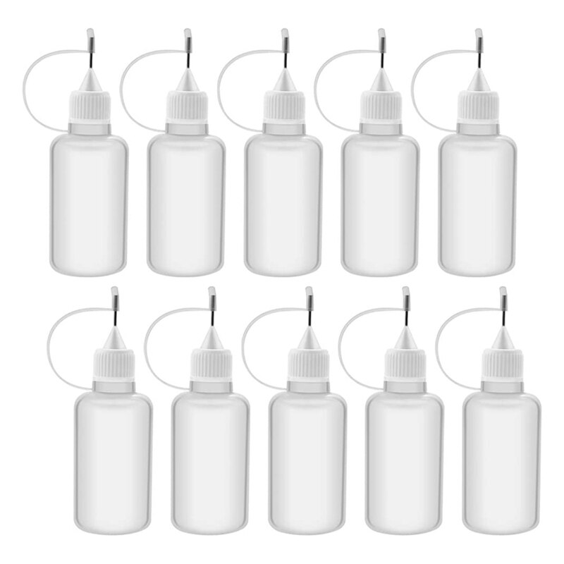 10Pcs 30Ml Plastic Squeezable Tip Applicator Bottle Refillable Dropper Bottles with Needle Tip Caps for Glue DIY: Default Title
