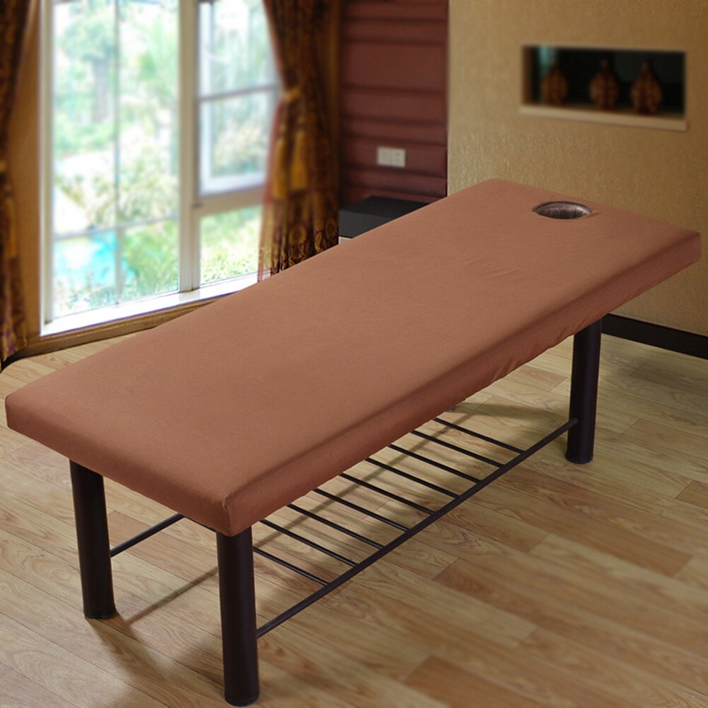 Polyester blød massagebetræk sofa monteret all-round wrap genanvendelig elastisk forreste hul salon salon lagen solid firkantet hoved  l0522: Kaffe