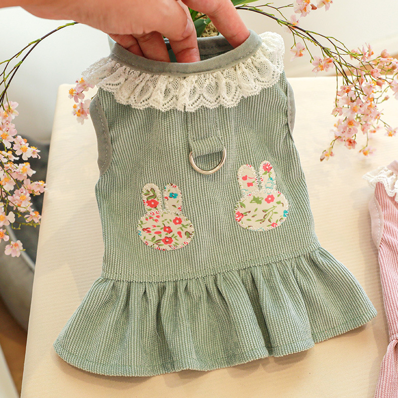 Rabbit Print Pet Clothes Lace Dog Dress For Dogs Skirt Dog Wedding Dresses Spring Clothes For Dogs Pet Cat Dress Yorkshire Pug: green / XL