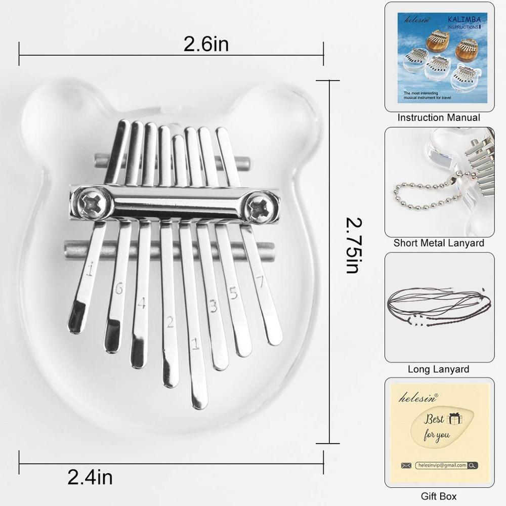 Kalimba Clear Mini Kalimba Crystal 8 Key Portable Mbira Finger Piano Best for Kids, Birthday, Christmas, Beginner, Party