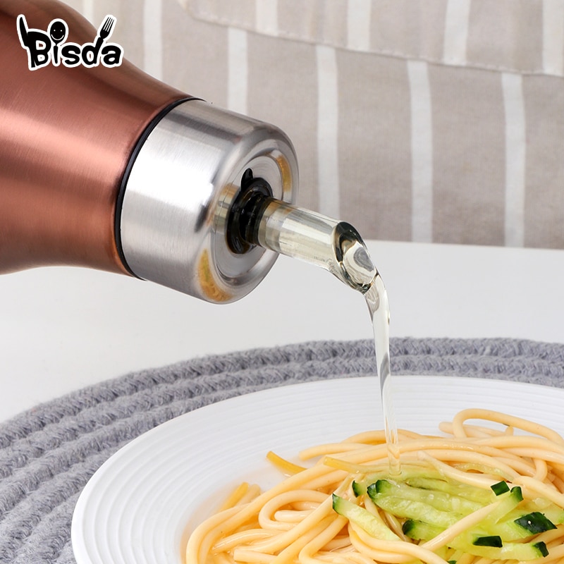 Aparelho para cozinha de aço inoxidável, à prova de vazamento, com tampa, pote, tempero, pote, vinagre, molho, garrafa, óleo à prova de poeira kit de dispensador de utensílios