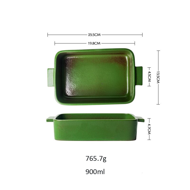 Chyir Keramische Ovenschaal Roosteren Lasagne Platen Rechthoekige Kom Bakvormen Pan Met Handvat Keuken Servies Magnetron: Dark Green