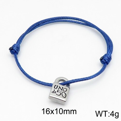 Women Men Silver Color Gold Stainless Steel key UNO de 50 Lock Black Red Blue Pink Cotton Rope Bracelet Jewelry: 12