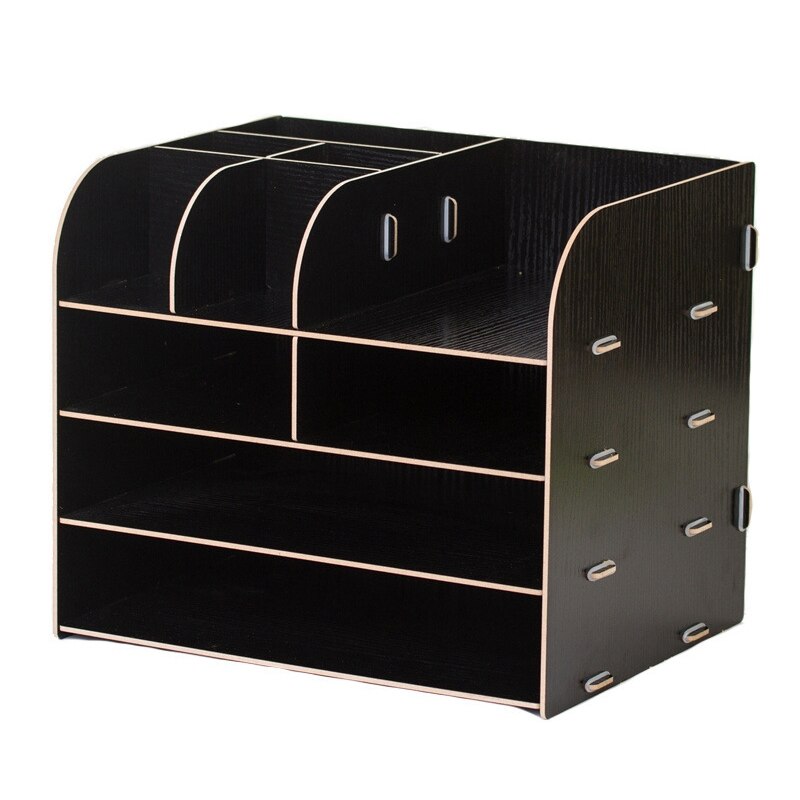 1Pcs 4-Layers Wood Office Table Organizer Assembled Files Office Supplies Containers A4 Paper Storage Rack: black