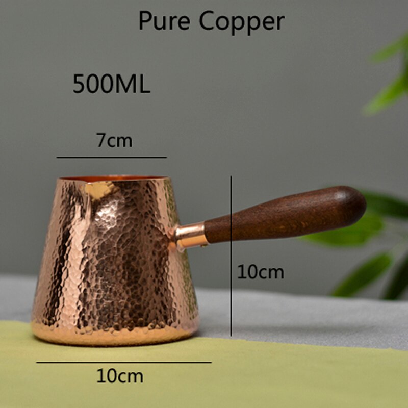 Pichet à lait en cuivre pur de 500ml, pichet à lait avec poignée en bois, bouilloires à marteau, artisanat, vaisselle: Default Title