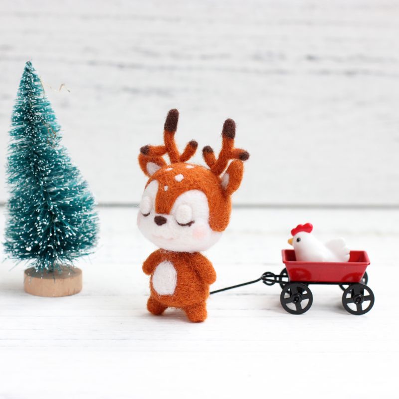 Ciervo sica Animal muñeca lana manualidad de fieltro DIY sin terminar Poked Set kit para manualidades para Material de aguja bolsa paquete