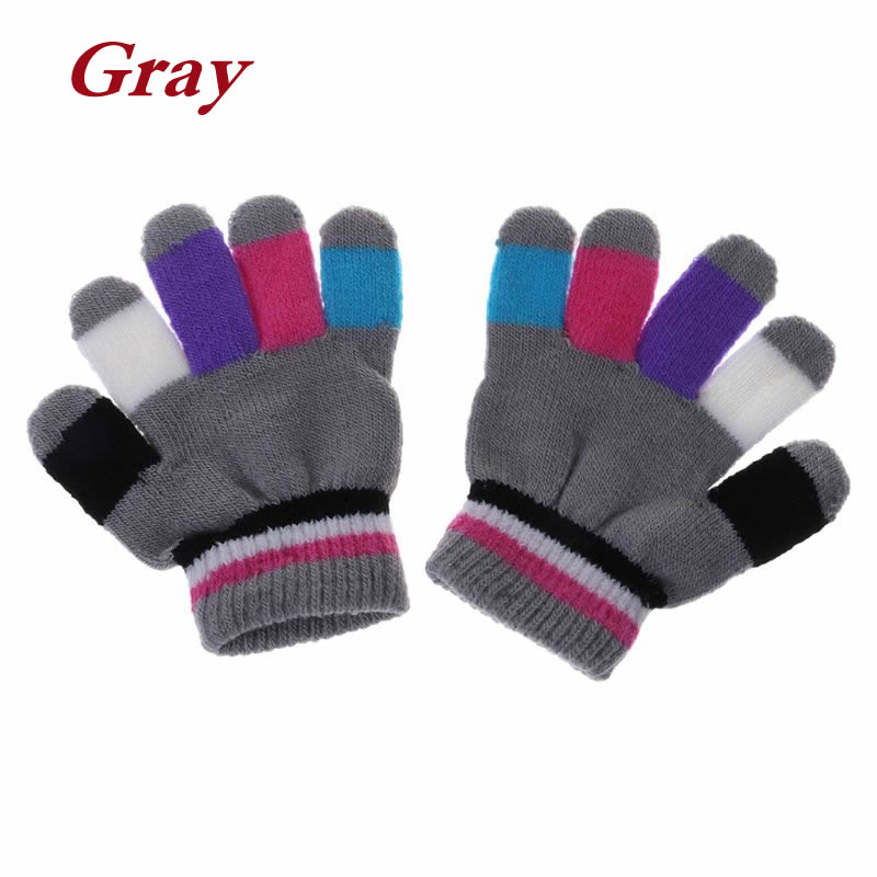 Plush Thick Warm Baby Gloves Winter Plus Velvet Mittens Children Kids Fleece Stripe Knitted Full Finger Gloves Color Elastic