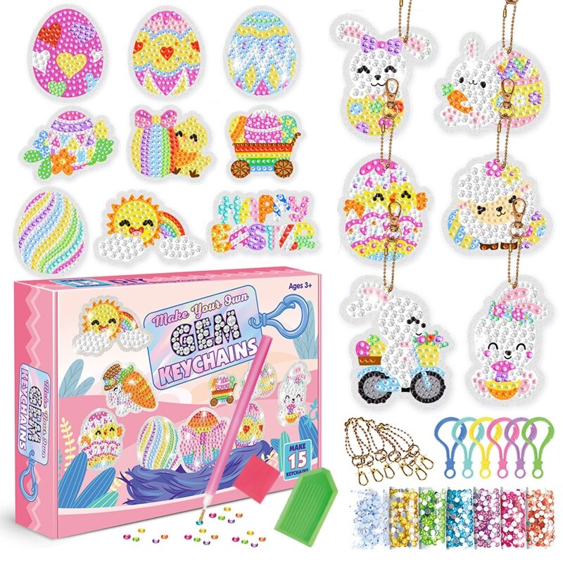 Confezione da 15 diamanti pittura portachiavi kit di arti e mestieri fai-da-te per bambini e principianti adulti sirene animali marini: Easter 1