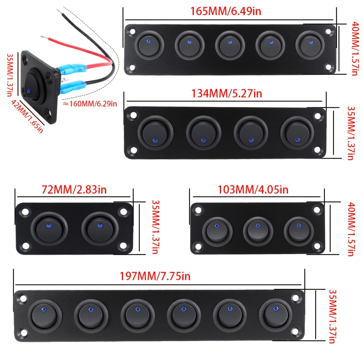 20A blue circular joystick switch panel with 3-pin aluminum waterproof 12V, suitable for cars, trucks, boats, RVs, yachts, etc