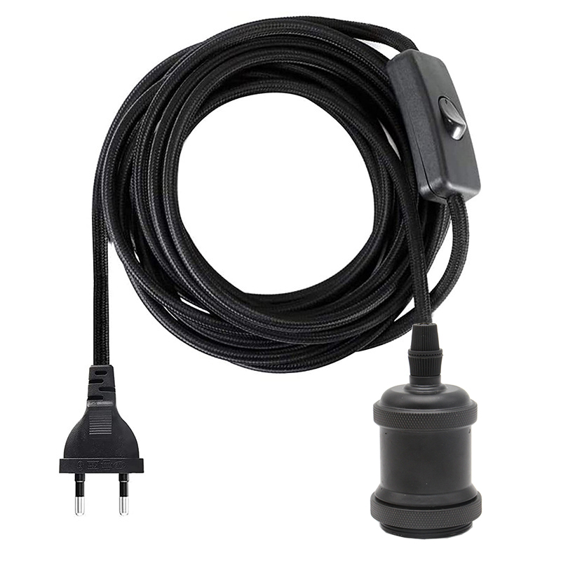 Support de lampe suspendue en métal E27, 3.5M, avec câble et prise, avec prise ue, câble de lampe Vintage: Black