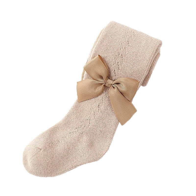 Pantimedias de algodón para niños y niñas, ropa transpirable, suave, con lazo grande, medias bonitas: Beige / 21-23