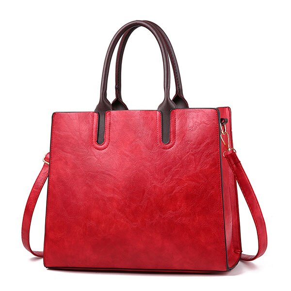 Famous Brand Handbags Leather Bags Women Large Capacity Vintage Hand Top-Handle Bags Solid Tote Ladies Shoulder Bag: Winered Hand Bag