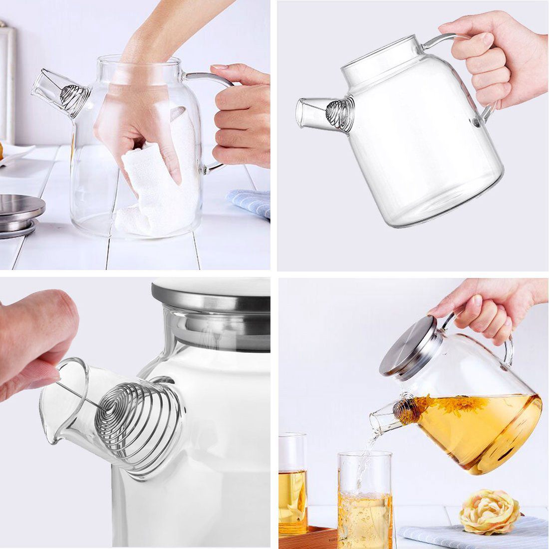 1800ml vattenkanna, resistent genomskinligt glas vattenkokare tekanna kaffe juice kanna med rostfri sil funktionell