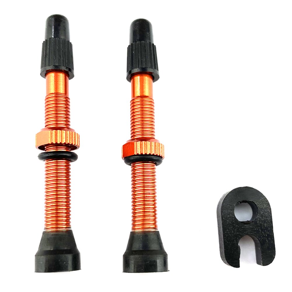 2 st 60mm legeringsstam presta ventil + verktyg för road mtb cykel slanglöst däck för mtb road mountainbike cykel slanglöst däck: Orange