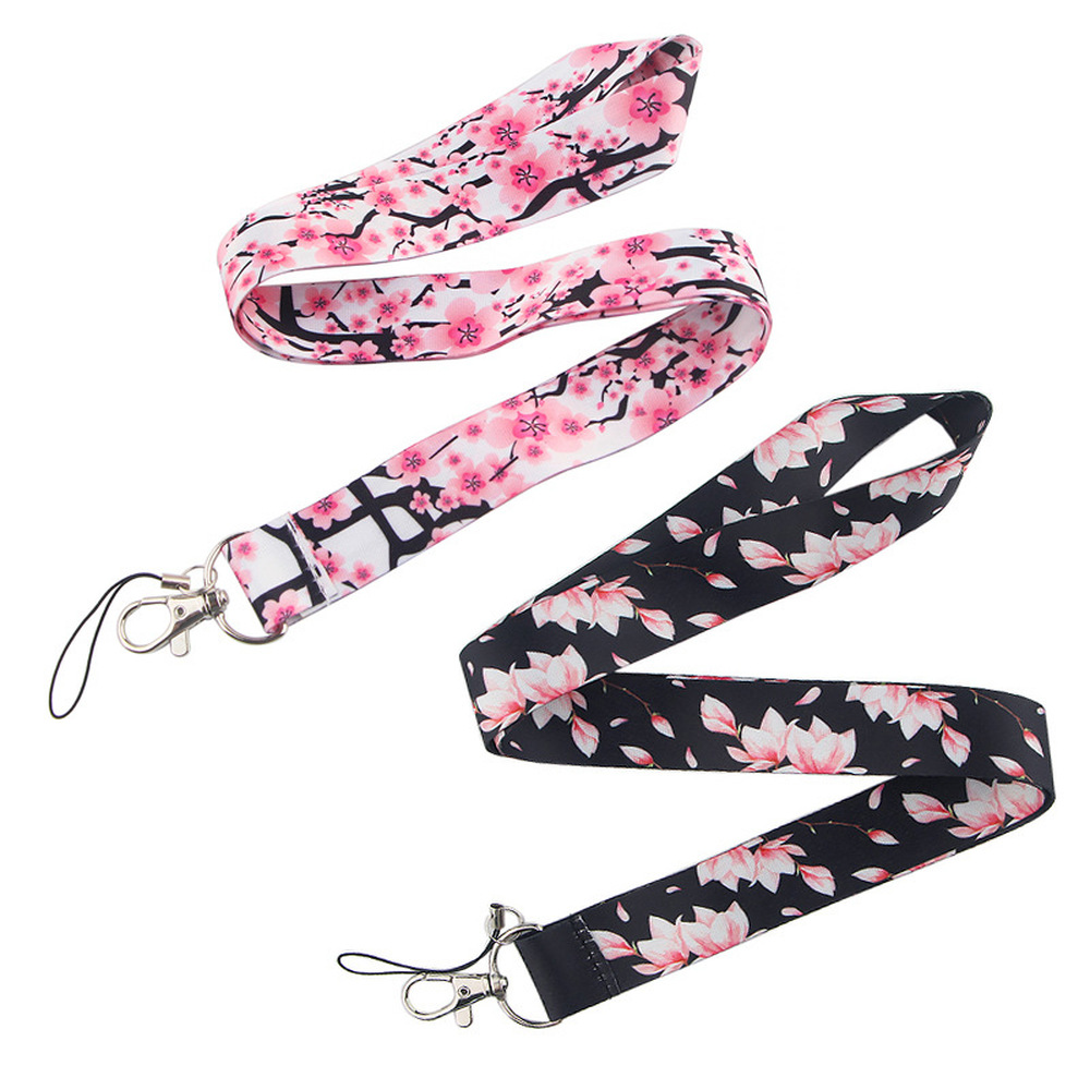 Lanière porte-clé USB à fleurs roses pour téléphone portable, porte-Badge, carte d&#39;identité, cordon, accessoires, ruban