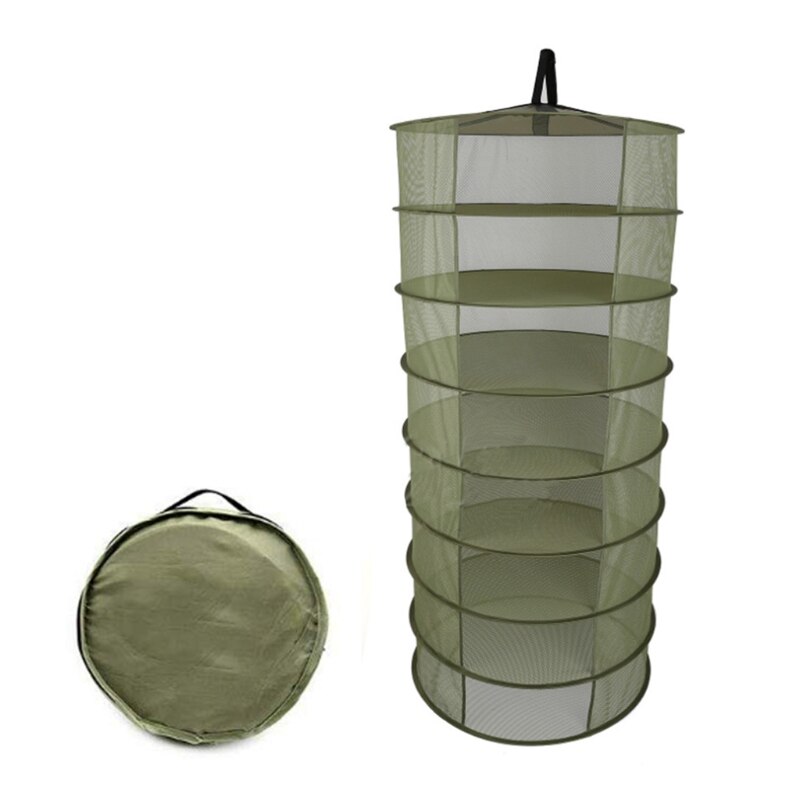 Herb Drying Net 8 Layers Foldable Hanging Basket Dry Rack Bag Mesh Dryer for Herbs Flowers Plants Bud: Green