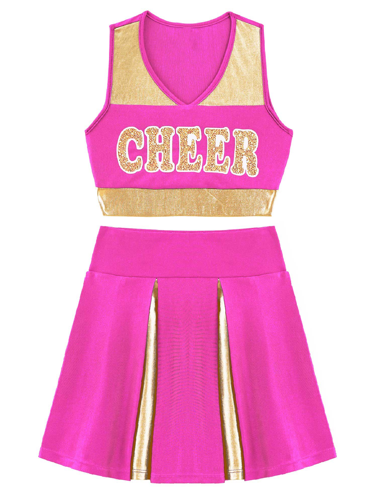 Kids Meisjes Cheerleading Suits Meisjes Dans Kleding Patchwork Stijl Brief Afdrukken Crop Top Met Elastische Tailleband Rok Meisjes