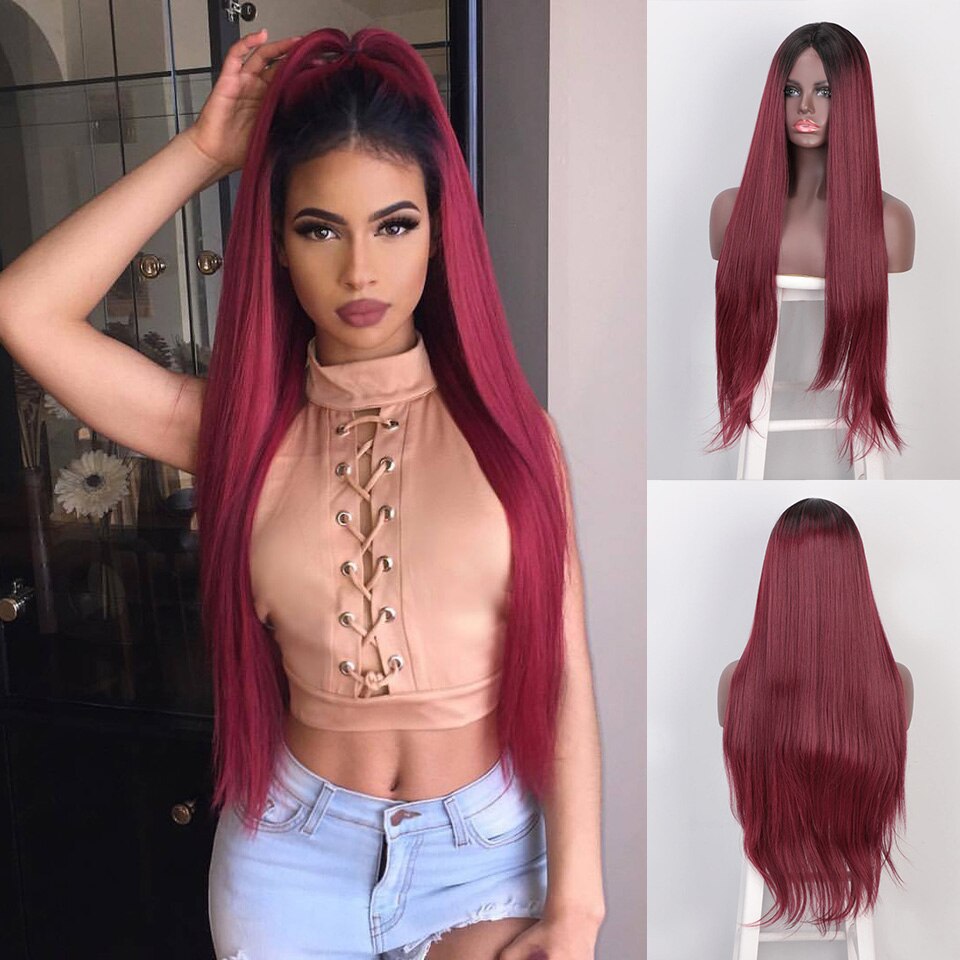 Doris Beauty Wigs Long Straight Middle Part Lace Wig Black/Blond/Red/Brown Synthetic Wigs for Women Fiber Natural Looking Wig: 118