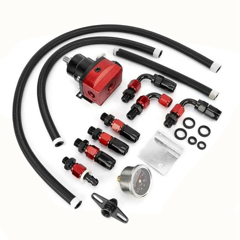 Universal Adjustable Fuel Pressure Regulator Kit with Oil Gauge 0-100 Psi-6AN Fitting End