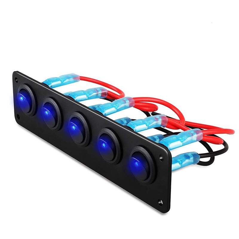 Rocker Switch Panel with 5 On-Off Pre-Wired Toggle Switches for 12V 24V Car Vehicle Trailer Truck SUV Marine Boat RV Ship
