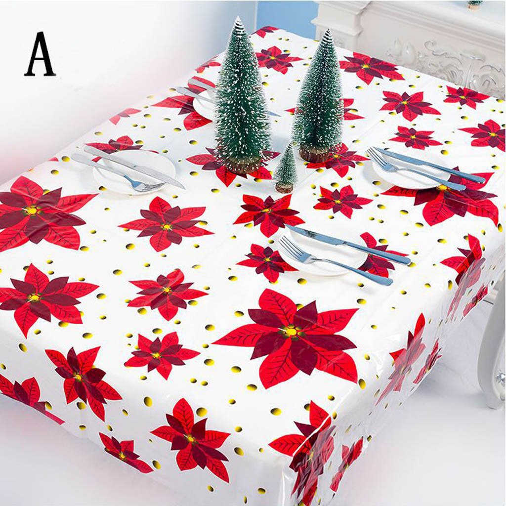 25# Christmas Tablecloth Disposable Merry Christmas Rectangular Printed PVC Cartoon Tablecloth 110*180cm Table Dust Cove: A