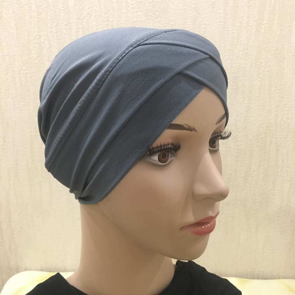 Muslimische Frauen Hijab Turban Hütte Kopf Schal Haarausfall Krebs Chemo Deckel Kopftuch wickeln Islamischen Mütze Motorhaube strecken Headwear Hütte: 17 dunkel grau