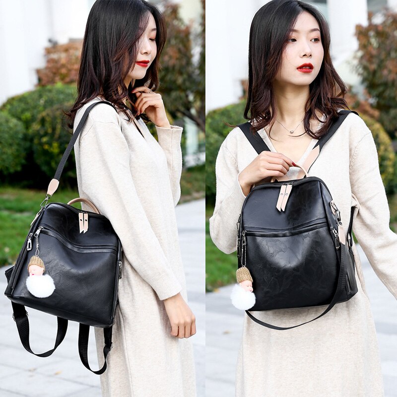 PU Female Backpacks Ladies Leather School Bags Large Capacity School Bags for Teenage Girls Student Book Bag Retro Lady Backpack