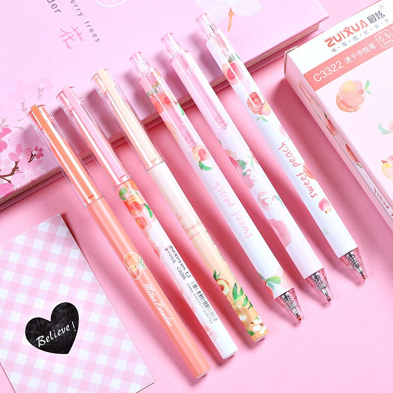 Cartoon style neutral pen cute super cute girl heart high value pen stationery black water pen signature pen