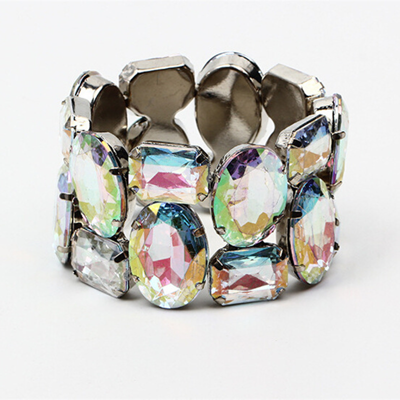 Prachtige brede elastische bruidsarmband met strass-steentjes: Multi