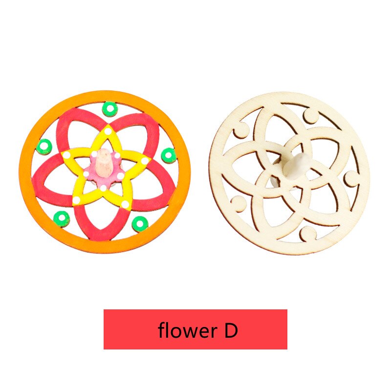 5 Piece/lot DIY Toys For Child Divergent thinking Spinning Top Wooden Diy Coloring Children Play Spinning Birthday ZLL: flower D