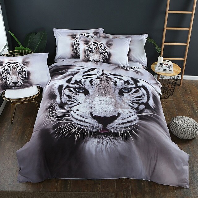 413D Tijger Dier Beddengoed Sets Dekbedovertrek Koning/Queen Size Tiger Wit Katoen Bed Cover Leeuw Eenhoorn Beddengoed kussensloop: 01 / US Queen  3pcs