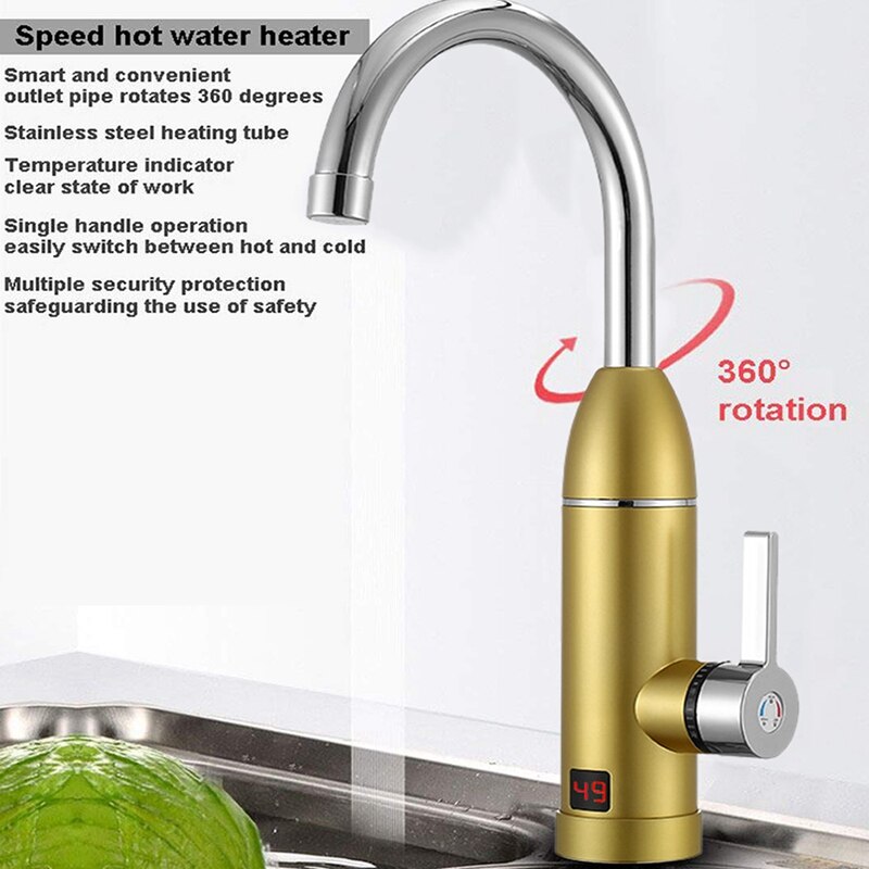 3000W 220V Electric Kitchen Instant Heating Faucet Heater Cold Tankless Water Quickly Heating Tap with LED Display EU Pl