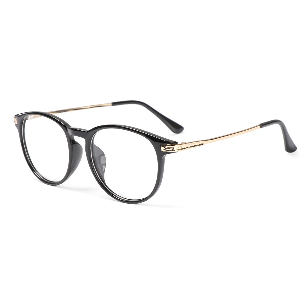 Metal anti-blue glasses retro round frame eye protection ultra light frame computer glasses game filter round glasses: Black gold
