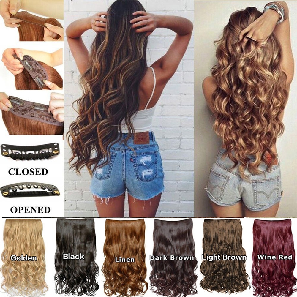 1pcs 5 Clip Long Invisible Hair Extensions Hair Pieces Heat Resistant Synthetic Wavy Hairpiece Woman Girl Curly Wig Hair