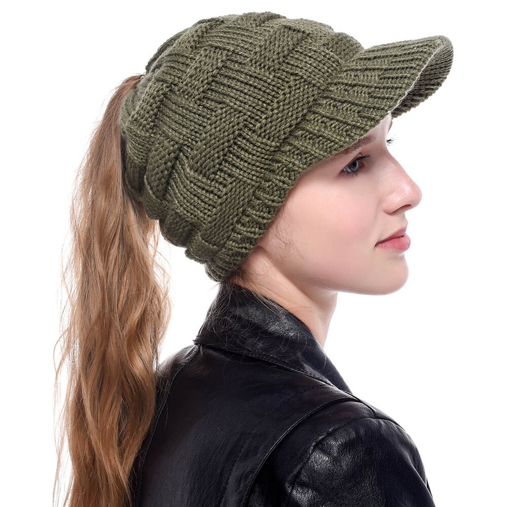 Vrouwen paardenstaart hoed wollen wintermuts vizier koud weer gebreide speciale paardenstaart baseball pet hoed
