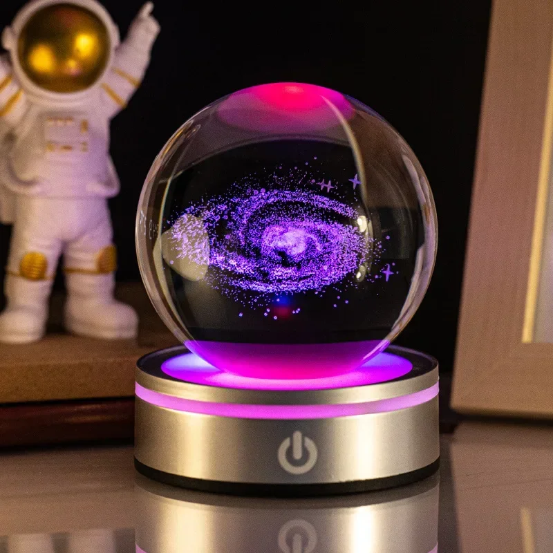 Luces nocturnas de bola de cristal, lámpara de mesa de Luna RGB 3D, planeta brillante, Galaxia, astronauta, decoración de mesa, para niños: green