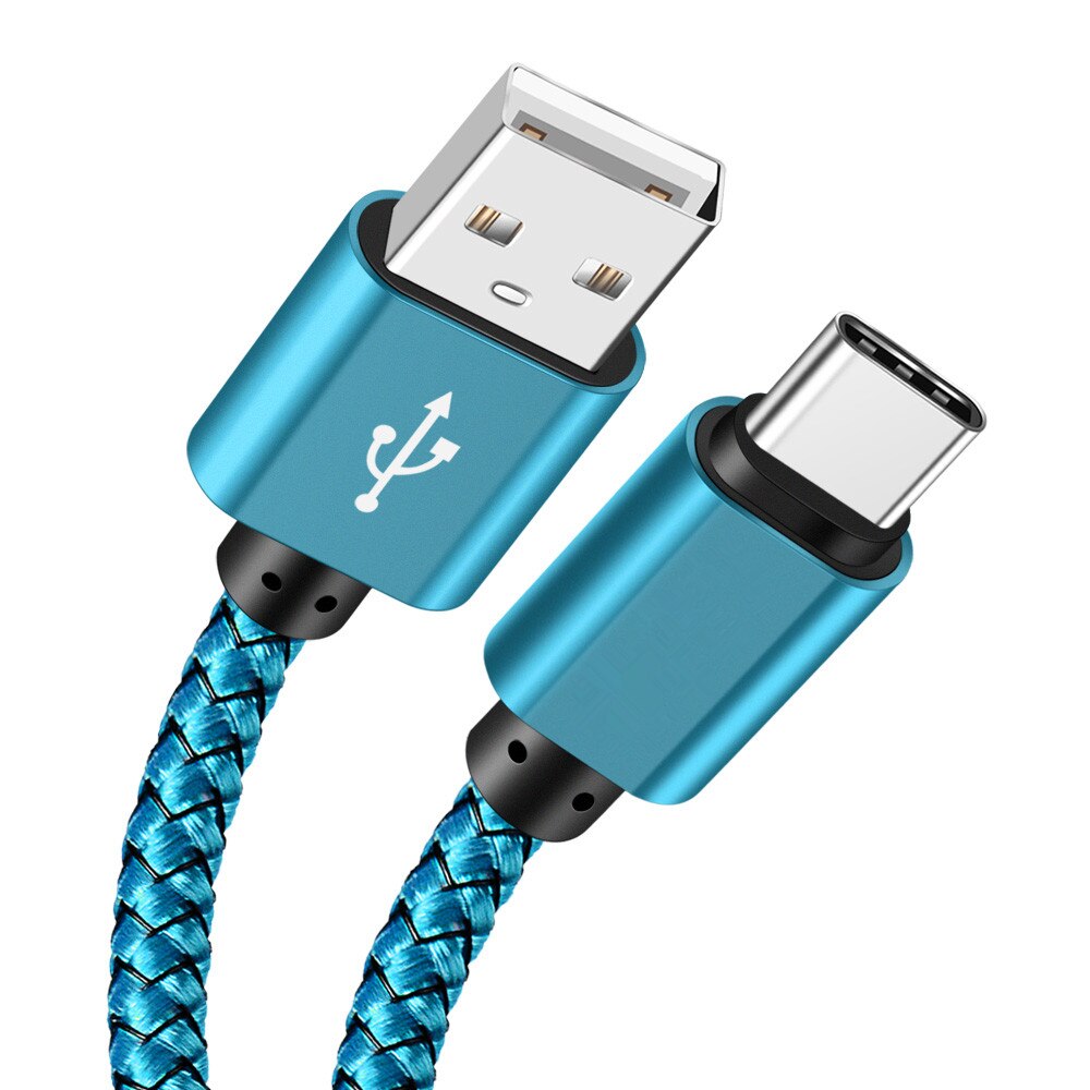 2M Nylon Kabel USB Typ C Daten Kabel 2A Schnelle Ladegerät Für Samsung Galaxis A71 A80 A40 A20 Tab EINE 8 ) Tab EINE 10,1 HTC 10 U11 leben: Blau / 25 CM