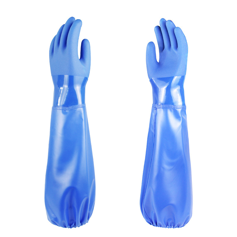 60cm PVC Chemical Gloves, Thick Rubber Work Gloves with Cotton Lining, Heavy-Duty, Acid, Alkali and Oil, Non-Slip, рабочие