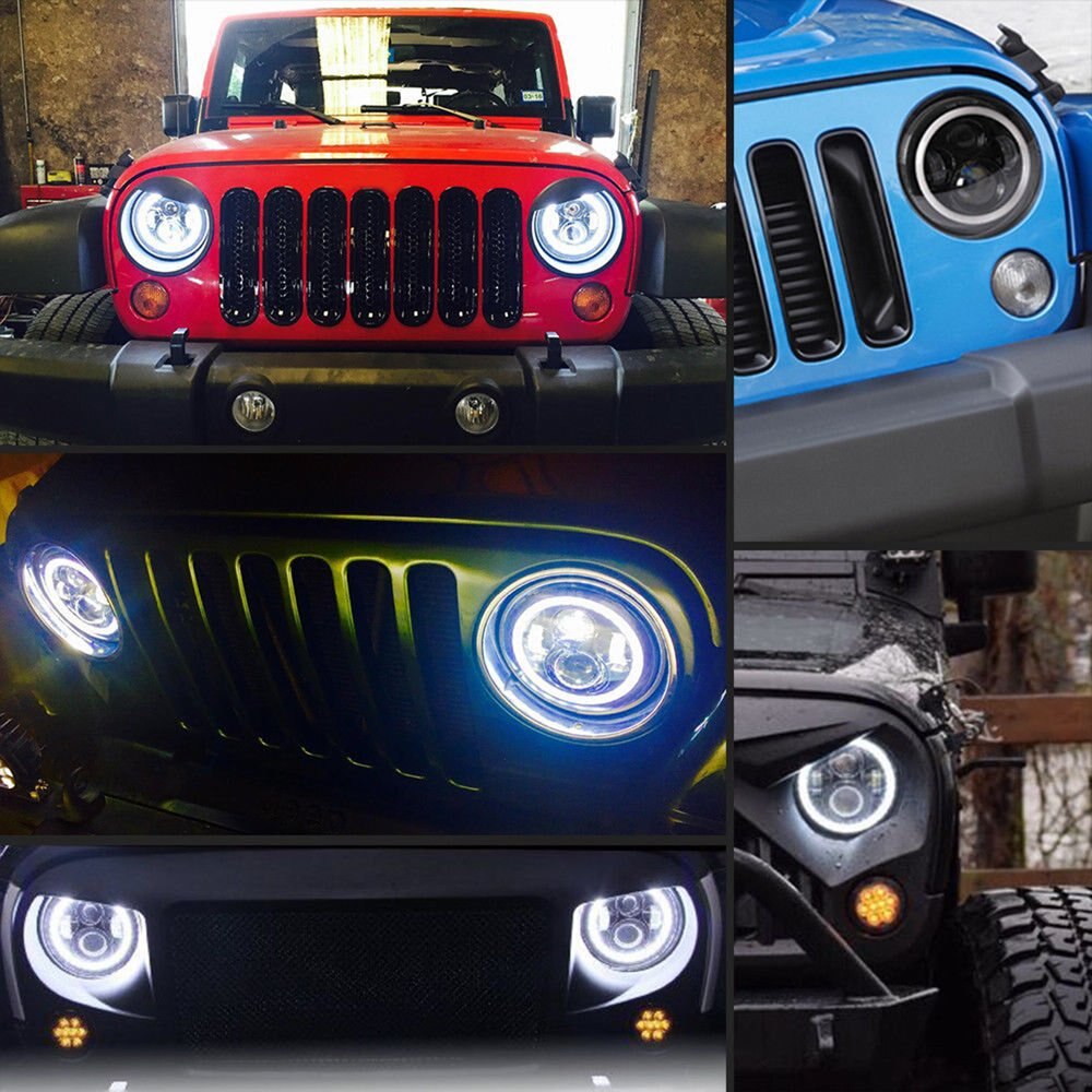 2 pièces 7 pouces 45W LED ronde phares Halo Angle yeux pour Jeep pour Wrangler pour JK LJ TJ CJ phares lumière de travail hors route