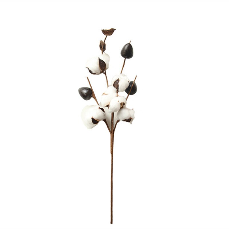 Flores y plantas artificiales de algodón de secado natural rama Floral para decoración para de boda flores artificiales para el hogar Decoración Artificial: 1pc 5 heads
