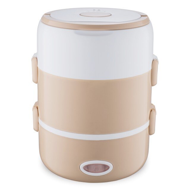 2L Electric Mini Rice Cooker Multi-functional Portable Stainless Steel 2/3 Layers Steamer Meal Thermal Heating Cookers Lunch Box: Three Layers Khaki