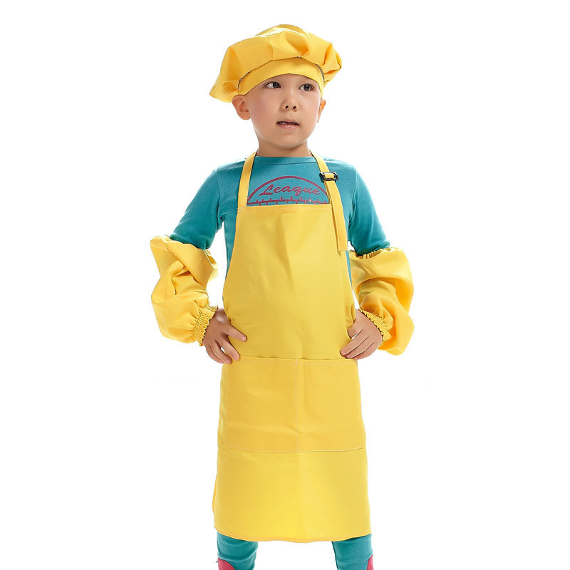 Kinderen Multicolor Koken Kleding Chef Uniform voor Kinderen Keuken Cosplay Halloween Party Kostuum Jongens Meisjes Schort Hoed Manchet: Yellow