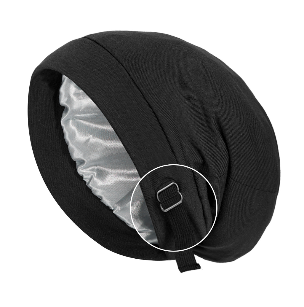 Cappello a cuffia foderato in raso per donna uomo morbido elastico regolato berretto da notte in raso treccia riccia cura dei capelli turbante setoso berretto da notte: Grigio scuro