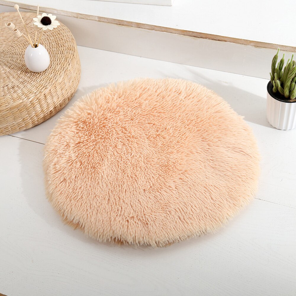 Ronde Pluche Hond Bed Huis Hond Mat Winter Warme Slaapzak Katten Nest Zachte Lange Pluche Hond Mand Huisdier Kussen Draagbare huisdieren Benodigdheden: Apricot / L 60cm