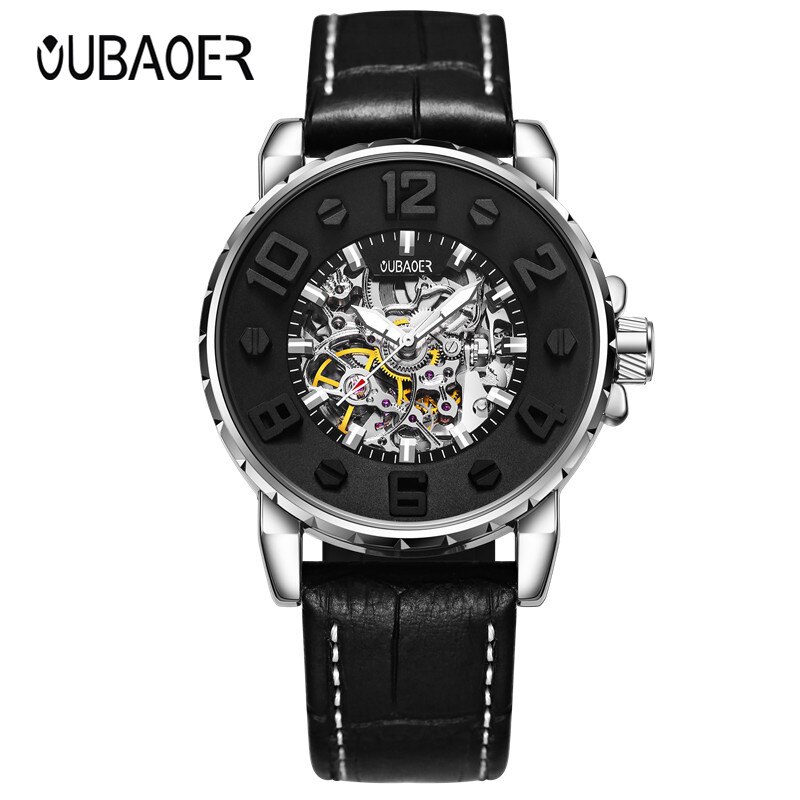 OUBAOER-Reloj de pulsera para hombre, de negocios, automático, Tourbillon, mecánico, resistente al agua, masculino,