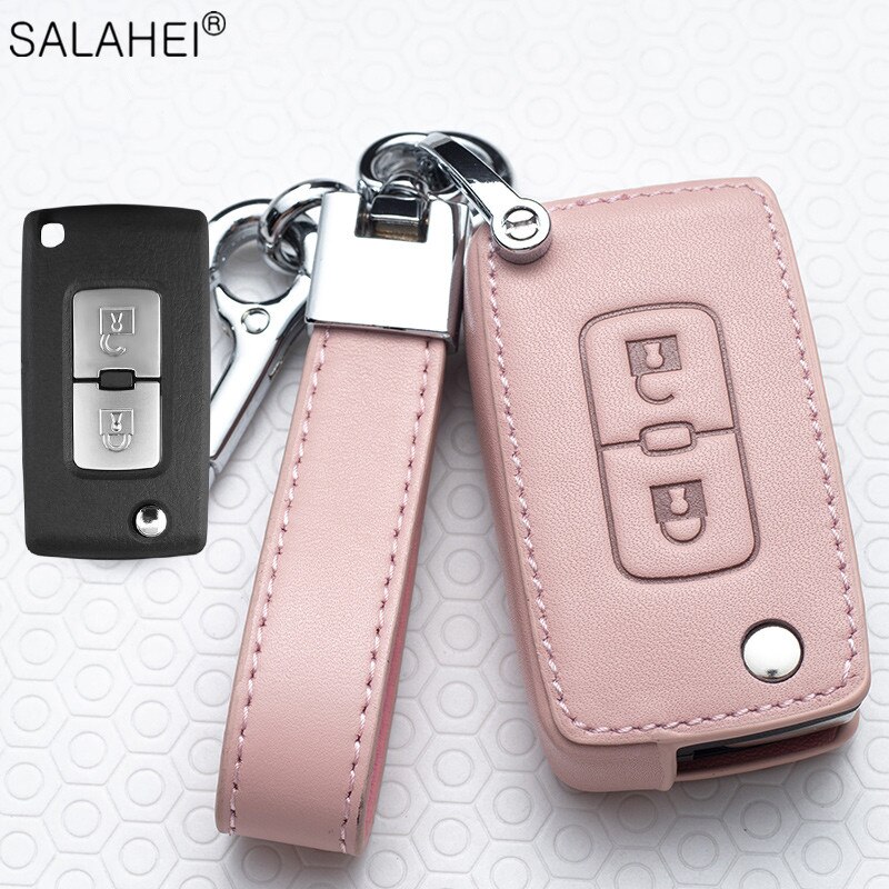 Mode Lederen Auto Key Case Cover Voor Mitsubishi Outlander Lancer 10 Pajero Lancer Ex Sport L200 Asx Rvr Smart Remote protector: C-pink